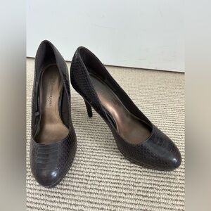 Christian Siriano Dark Brown Snake-Embossed Pumps